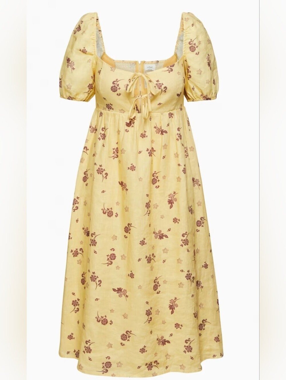 Wilfred Yellow Floral Puff Sleeve Midi Dress